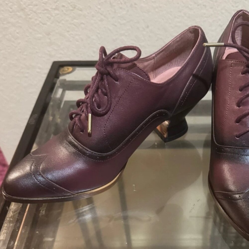 NEW NWOT American Duchess Brown/Burgandy Londoner Oxford Shoes 2 in heel Sz 6.5 - Picture 6 of 15